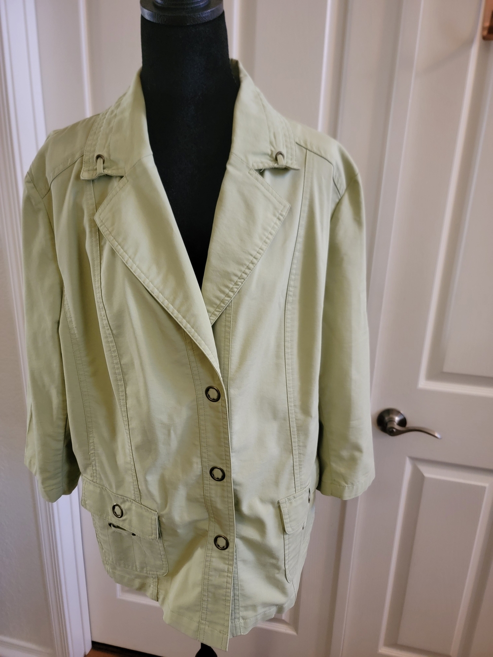 TanJay Light Green Utility Blazer, 3/4 Sleeves, Snap Closure, 16